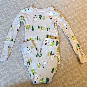 Hanna Andersson Snowman and Tree Pajama Set - Green and White